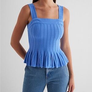 Square Neck Pleated Peplum Sweater Tank